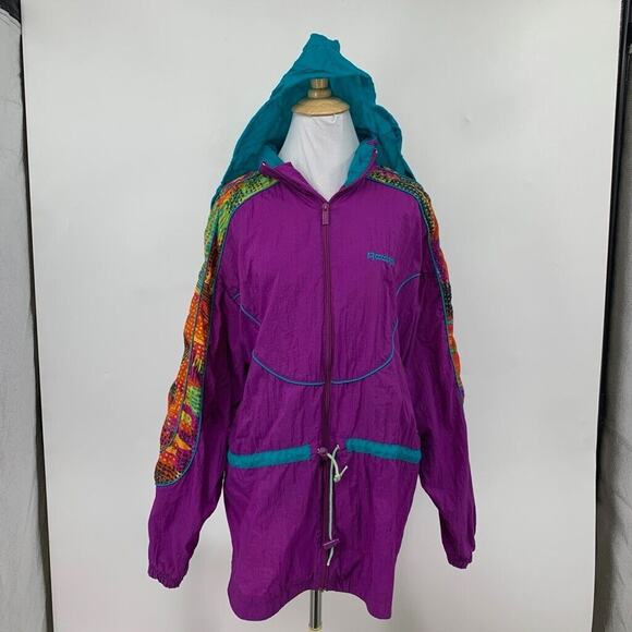 Vintage Reebok Jacket Womens M Medium Multi Retro Full Zip Hoodie Oversized - Picture 2 of 11